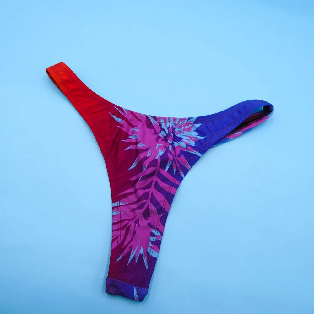 B‎ FYNE XL Multi Tropical Brazilian Deep Cut Thong Bikini Bottom Beach Swimwear